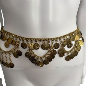 Women’s Gold Coin Metal Chain Belt Belly Dancing Gypsy Adjustable OS